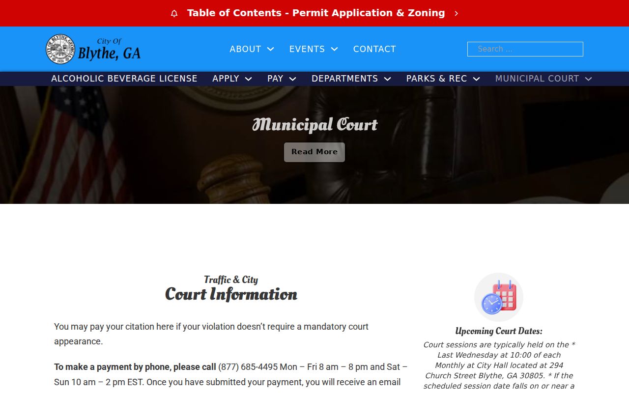Blythe court docket session schedule and City Hall location