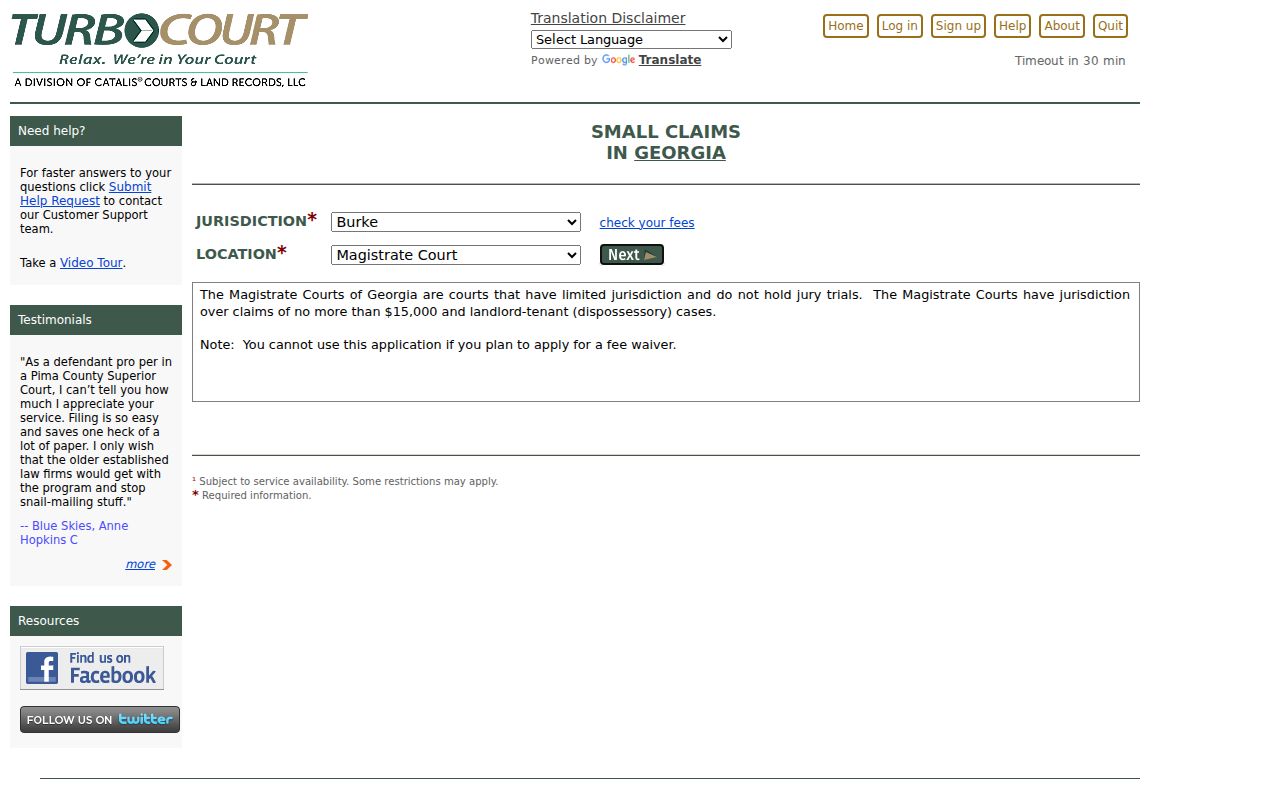 Burke County civil docket Magistrate small claims filing route