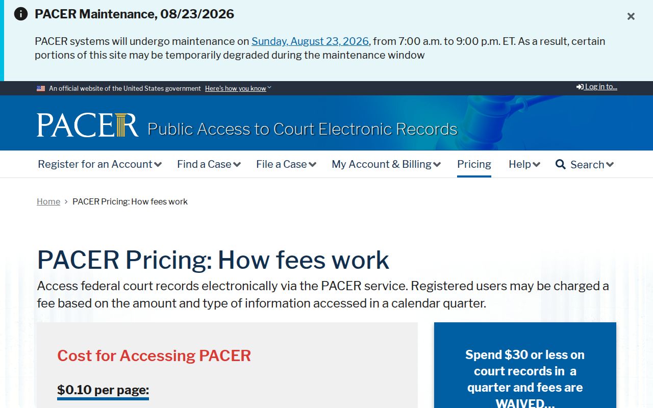 Burke County court records PACER federal fee information