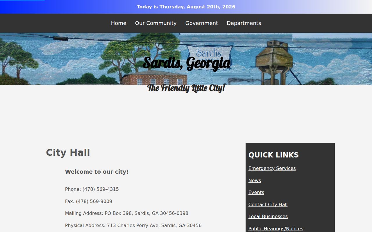 Official Sardis City Hall page used for municipal court contact information