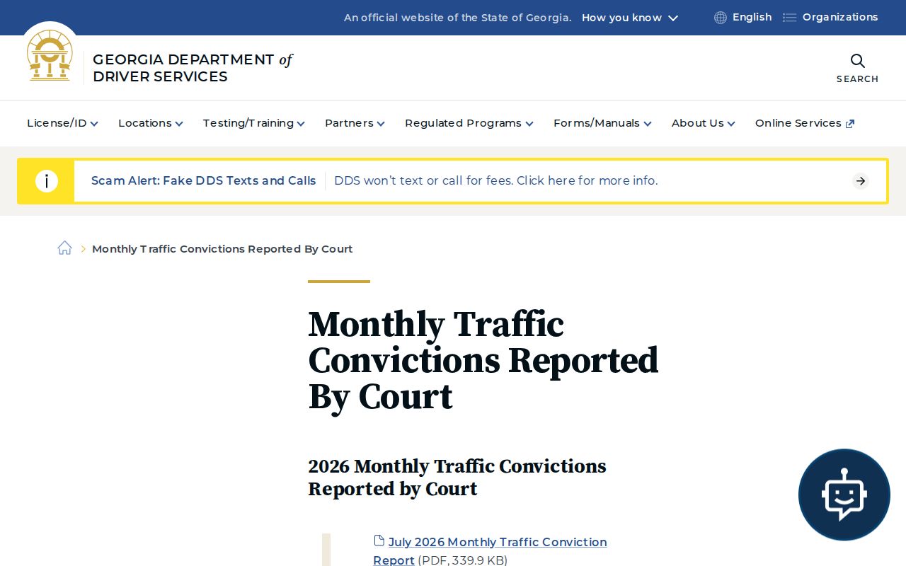 Burke County traffic court reporting index from Georgia DDS